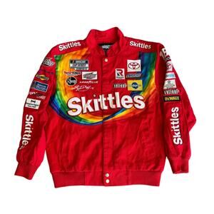 Skittles Nascar Racing Jacket Red Mens Medium JH Design Kyle Busch
